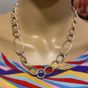 Chunky Silver Tone Chain Link Necklace Statement Fashion Jewelry